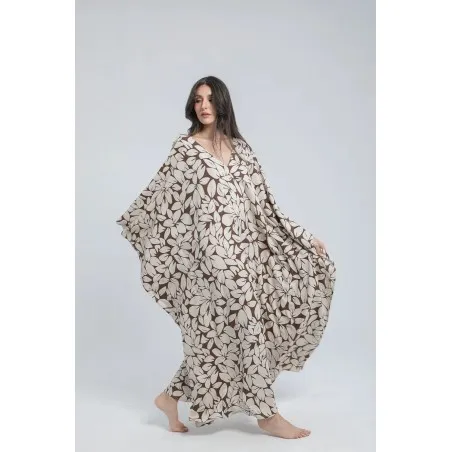 Robe longue en lin imprimé feuillage - Estelle