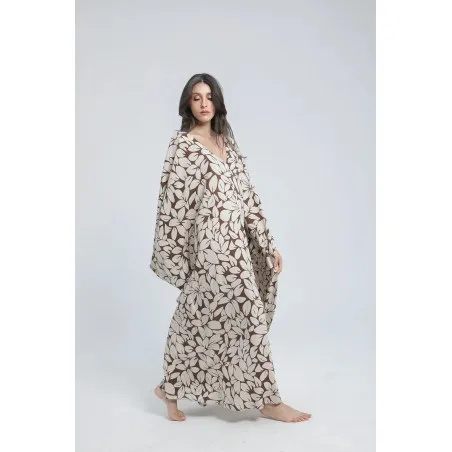 Robe longue en lin imprimé feuillage - Estelle