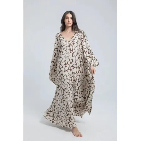 Robe longue en lin imprimé feuillage - Estelle