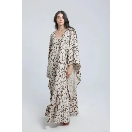 Robe longue en lin imprimé feuillage - Estelle
