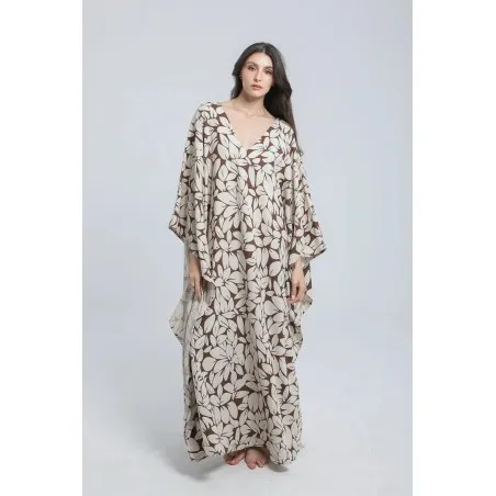 Robe longue en lin imprimé feuillage - Estelle