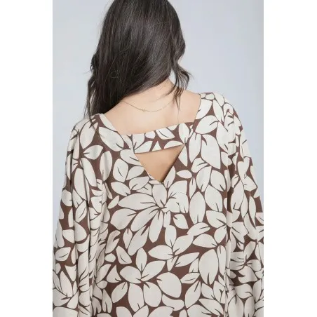 Robe longue en lin imprimé feuillage - Estelle