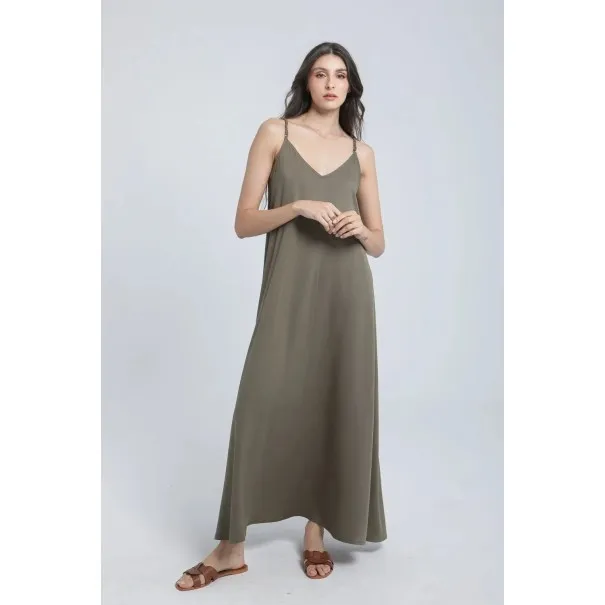 Robe longue évasée à bretelles en viscose - Estelle