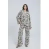 Ensemble chemise et pantalon fluide à motif abstrait noir et blanc - Estelle