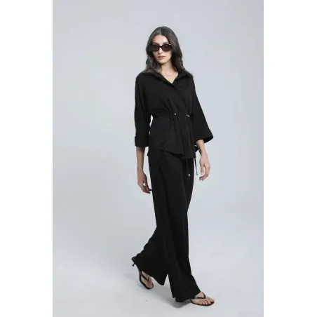 Ensemble fluide avec chemise à cordon et pantalon large - Estelle