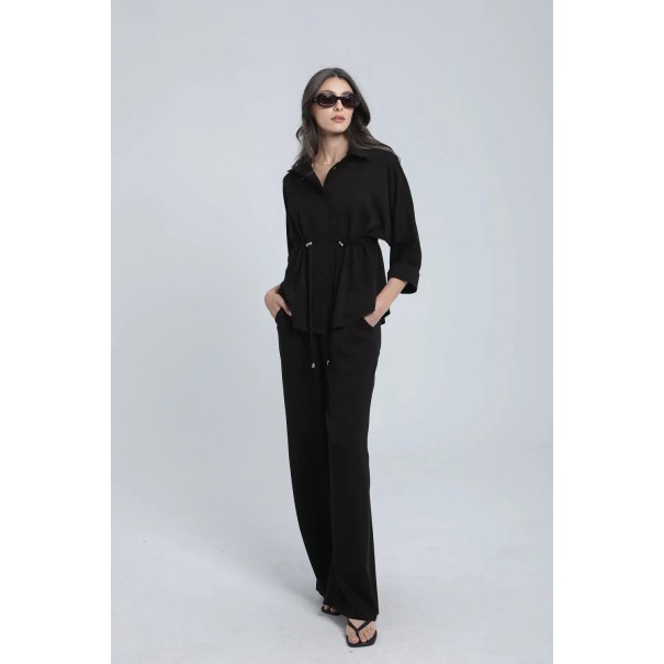 Ensemble fluide avec chemise à cordon et pantalon large - Estelle