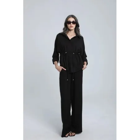 Ensemble fluide avec chemise à cordon et pantalon large - Estelle