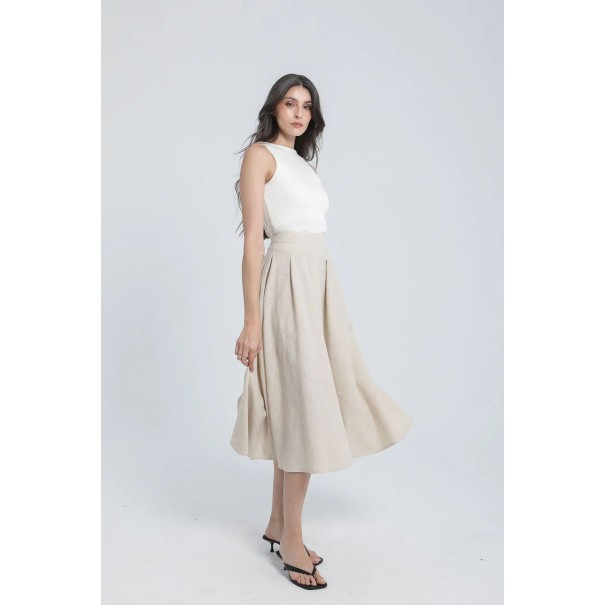 Jupe midi en lin couleur sable - Estelle