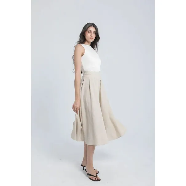 Jupe midi en lin couleur sable - Estelle