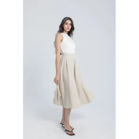 Jupe midi en lin couleur sable - Estelle