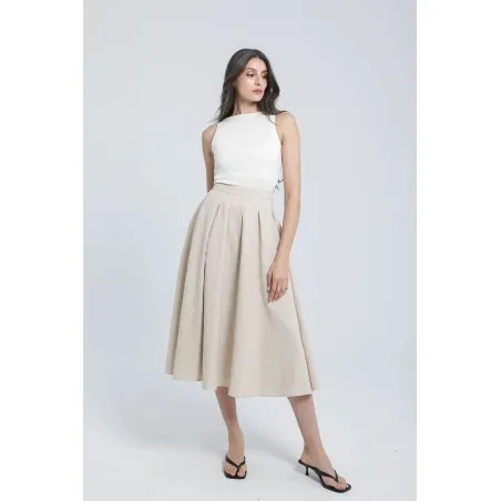 Jupe midi en lin couleur sable - Estelle