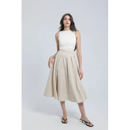 Jupe midi en lin couleur sable - Estelle
