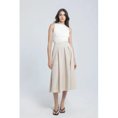 Jupe midi en lin couleur sable - Estelle