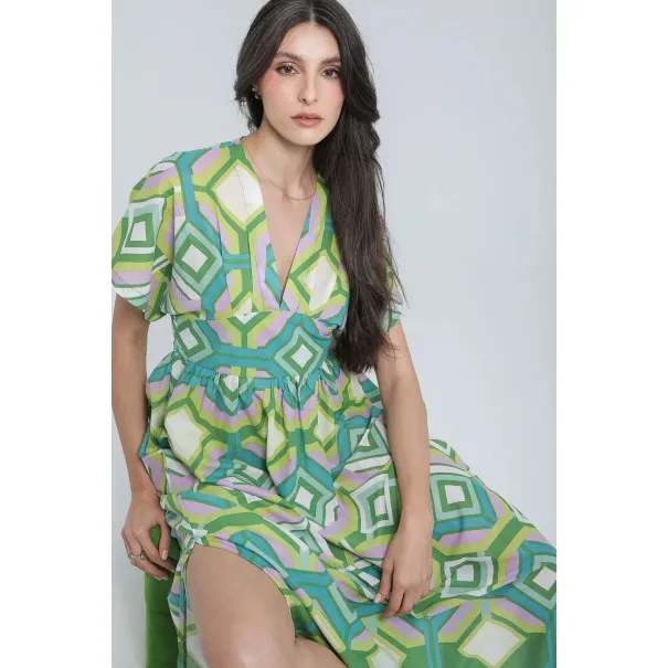Robe longue à taille marquée et imprimé végétal - Estelle
