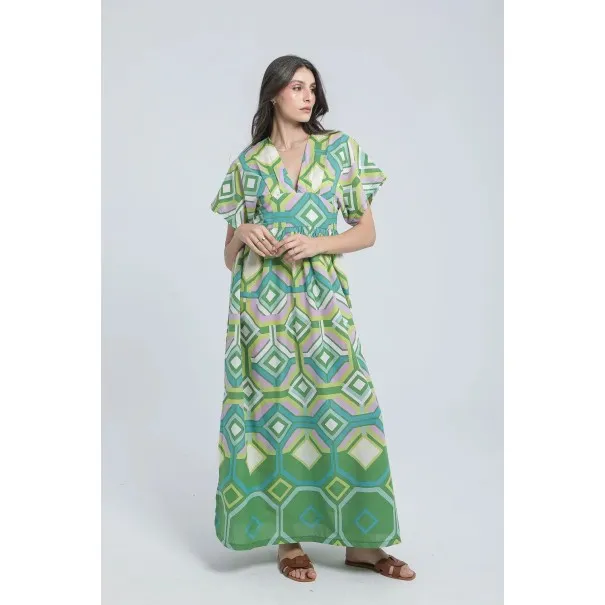 Robe longue à taille marquée et imprimé végétal - Estelle