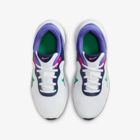 Nike Enfant – Nike Revolution 7 – Blanc/Violet persan/Bleu marine/Vert stade - NIKE