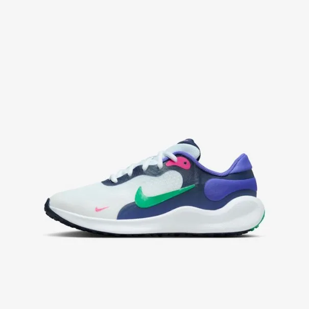 Nike Enfant – Nike Revolution 7 – Blanc/Violet persan/Bleu marine/Vert stade - NIKE