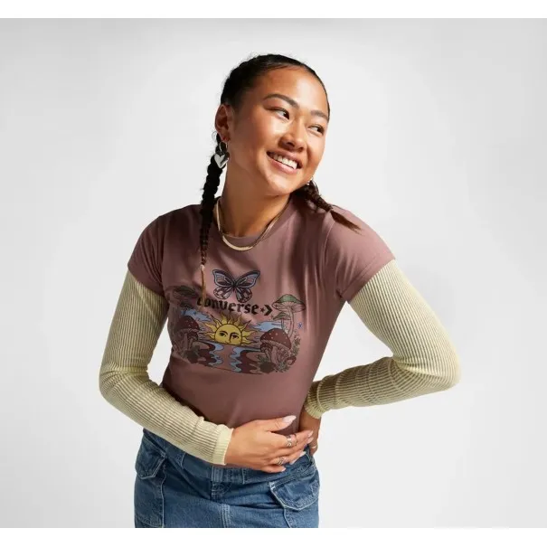 Converse Femme – T-shirt Converse Blooming Skate – Brun - CONVERSE