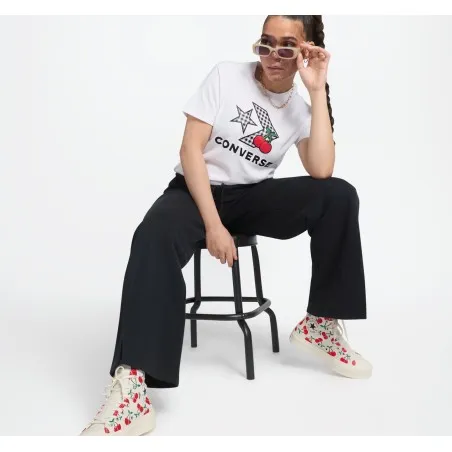 Converse Femme – T-shirt à chevrons et étoiles cerises – Blanc - CONVERSE