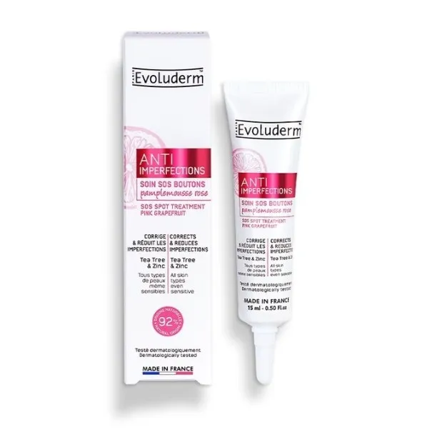 EVOLUDERM Soin Boutons Anti Imperfections Pamplemousse Rose Avec Zinc 15 Ml - evoluderm