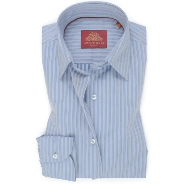 Chemise Homme Angelo Ricci Regular Fit en Popeline Rayée - Bleu Clair et Gris - Angelo Ricci