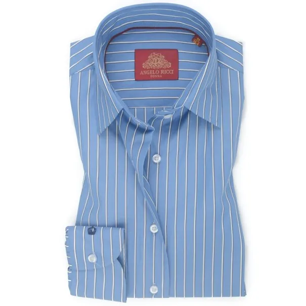 Chemise Homme Angelo Ricci Regular Fit en Popeline à Rayures - Bleu Ciel et Blanc - Angelo Ricci