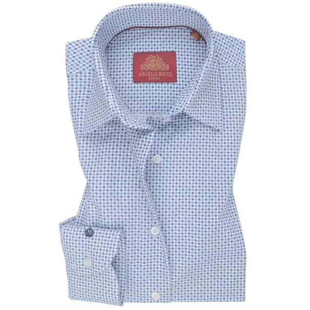Chemise Homme Angelo Ricci Regular Fit en Popeline à Petits Motifs - Bleu et Blanc - Angelo Ricci