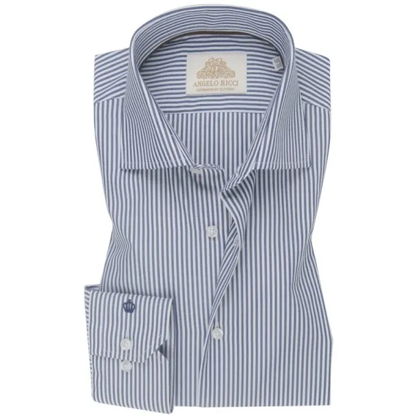 Chemise Homme Angelo Ricci Regular Fit en Popeline Rayée - Gris et Blanc - Angelo Ricci