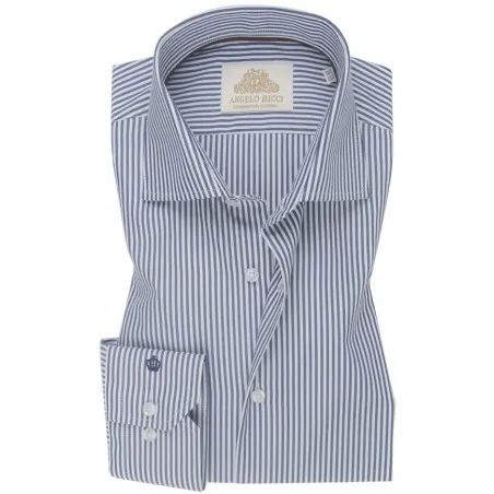 Chemise Homme Angelo Ricci Regular Fit en Popeline Rayée - Gris et Blanc - Angelo Ricci