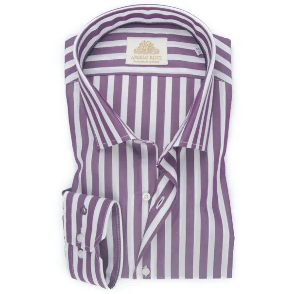 Chemise Homme blanche à Rayures Mauves - Angelo Ricci