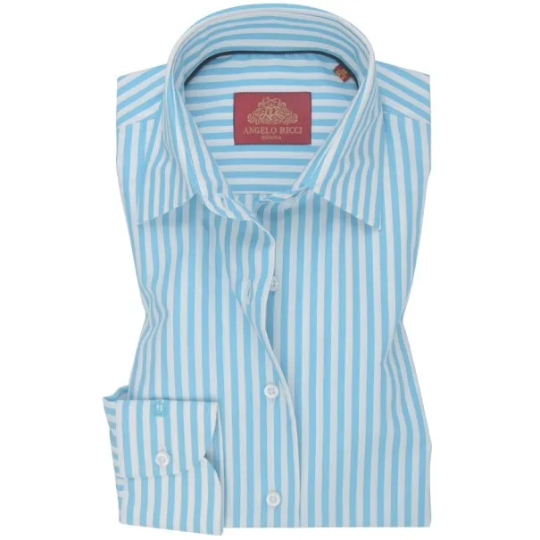 Chemise Homme Angelo Ricci Regular Fit en Popeline à Rayures Bleues et Blanches - Angelo Ricci