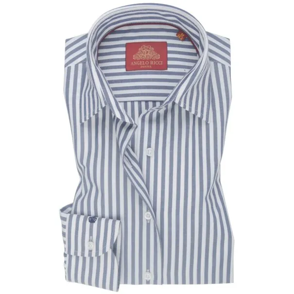 Chemise Homme Angelo Ricci Regular Fit en Popeline à Rayures Bleues et Blanches (Large) - Angelo Ricci