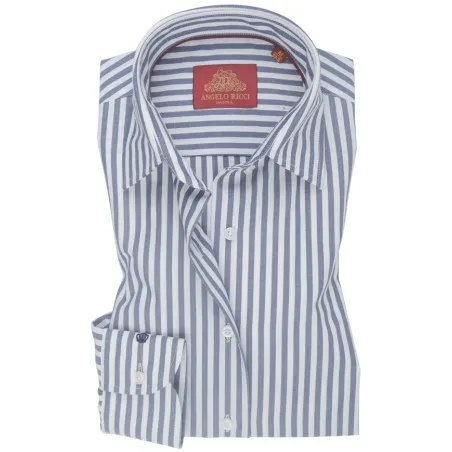 Chemise Homme Angelo Ricci Regular Fit en Popeline à Rayures Bleues et Blanches (Large) - Angelo Ricci