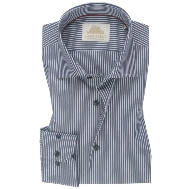 Chemise femme Angelo Ricci Regular Fit en Popeline Rayée - Bleu Marine et Blanc - Angelo Ricci
