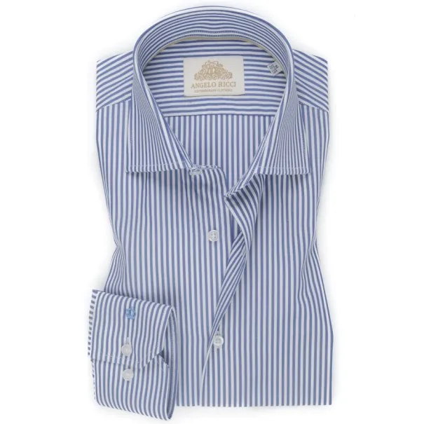 Chemise Homme Angelo Ricci Regular Fit en Popeline Rayée - Bleu Ciel et Blanc - Angelo Ricci