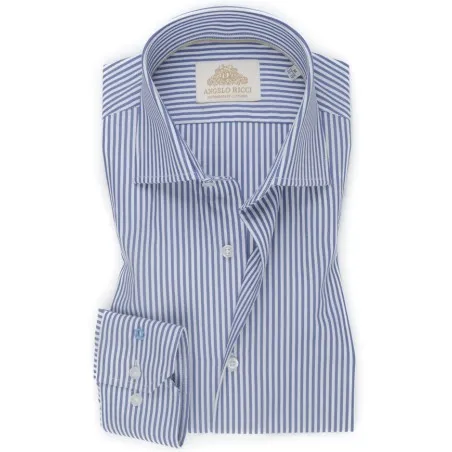 Chemise Homme Angelo Ricci Regular Fit en Popeline Rayée - Bleu Ciel et Blanc - Angelo Ricci