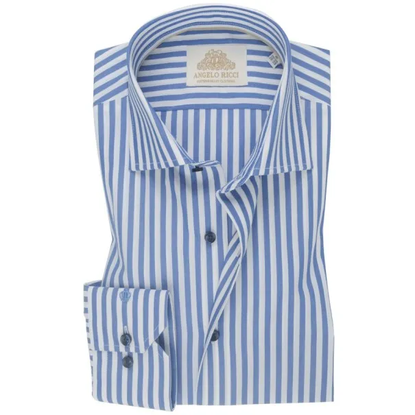 Chemise Homme Angelo Ricci Regular Fit en Popeline Rayée - Bleu Royal et Blanc - Angelo Ricci