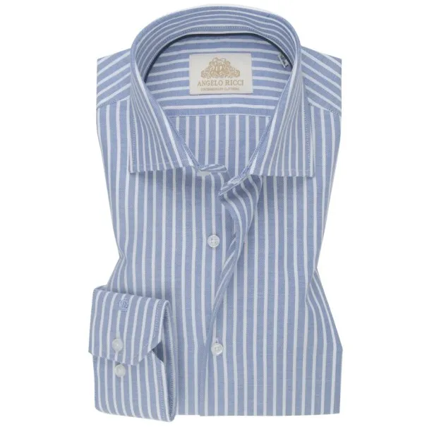 Chemise Homme Angelo Ricci Regular Fit en Popeline Rayée - Bleu Foncé et Blanc - Angelo Ricci