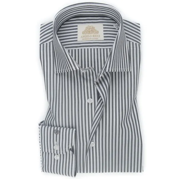 Chemise Homme Angelo Ricci Regular Fit en Popeline Rayée - Gris et Blanc - Angelo Ricci