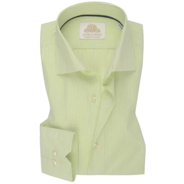 Chemise Homme Angelo Ricci Regular Fit en Popeline Rayée - Jaune Clair et Blanc - Angelo Ricci