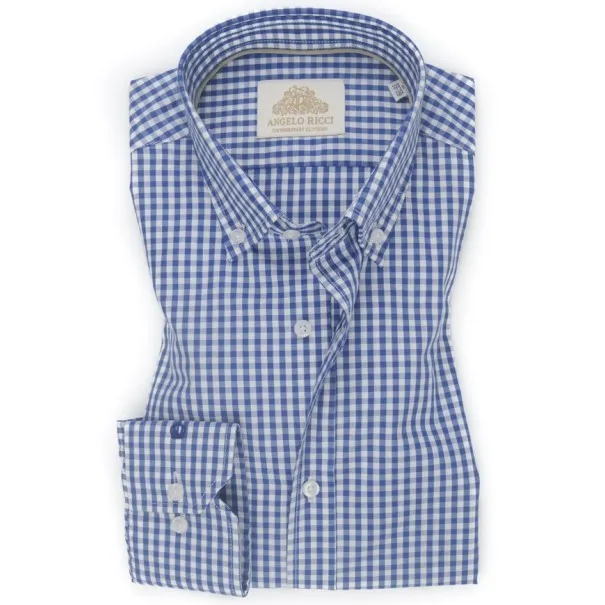 Chemise Homme Angelo Ricci Regular Fit en Coton à Carreaux - Bleu et Blanc - Angelo Ricci