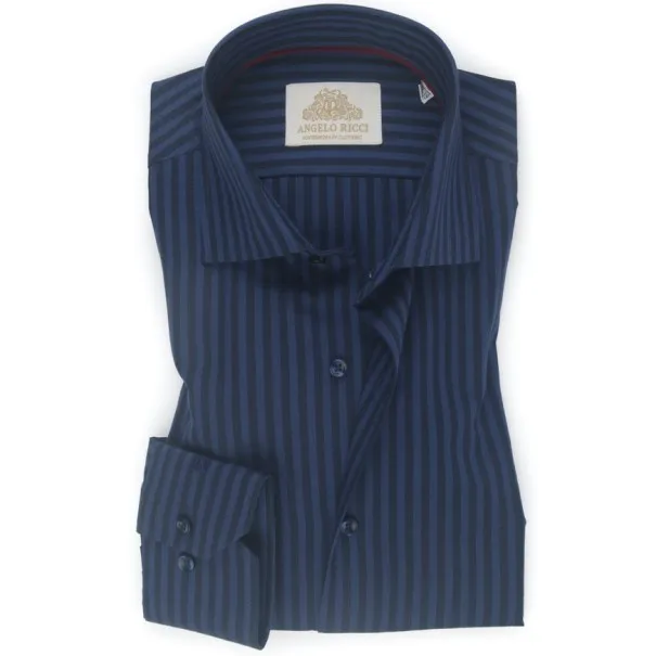 Chemise Homme Angelo Ricci Regular Fit en Popeline Rayée - Bleu Marine Intense - Angelo Ricci