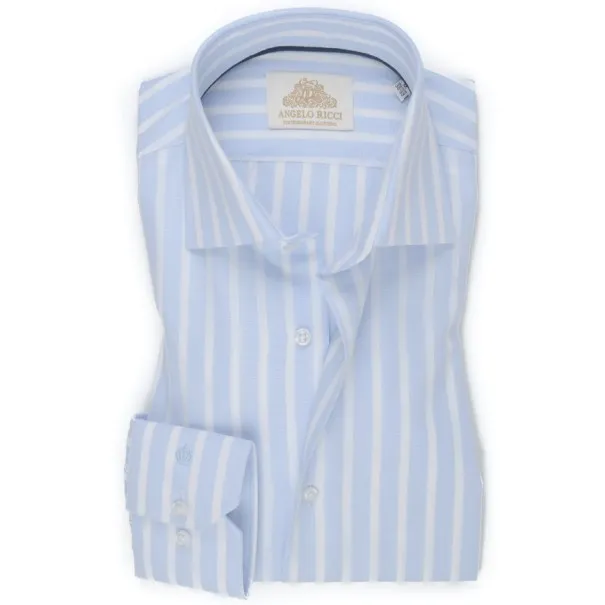 Chemise Homme Angelo Ricci Regular Fit en Popeline Rayée - Bleu Clair et Blanc - Angelo Ricci