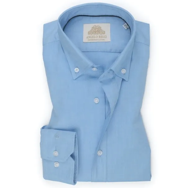 Chemise Homme Angelo Ricci Regular Fit en Oxford Uni - Bleu Clair - Angelo Ricci