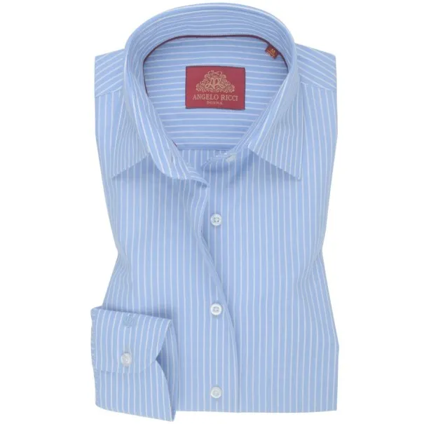 Chemise Femme Angelo Ricci Regular Fit en Popeline à Rayures Bleues et Blanches - Angelo Ricci