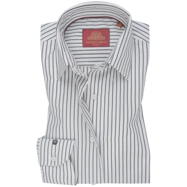 Chemise Femme Angelo Ricci Regular Fit en Popeline à Rayures Noires et Blanches - Angelo Ricci
