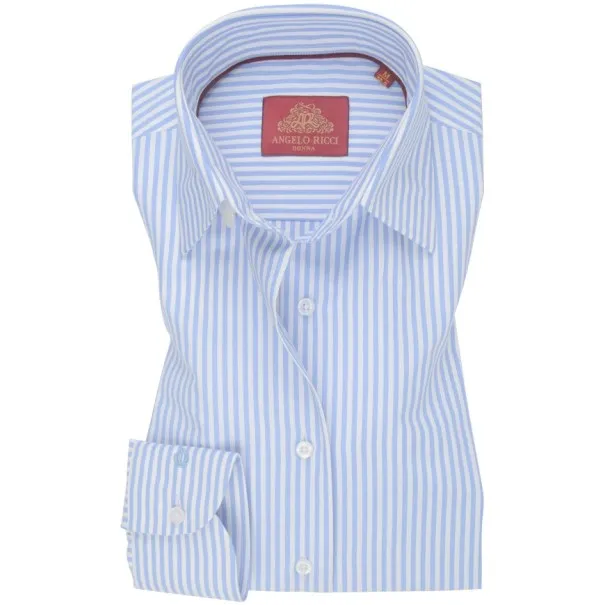 Chemise Femme Angelo Ricci Regular Fit en Popeline à Rayures Fines - Bleu Ciel et Blanc - Angelo Ricci