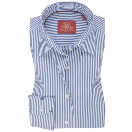 Chemise Homme Angelo Ricci Regular Fit en Popeline Rayée - Bleu Ciel et Blanc - Angelo Ricci