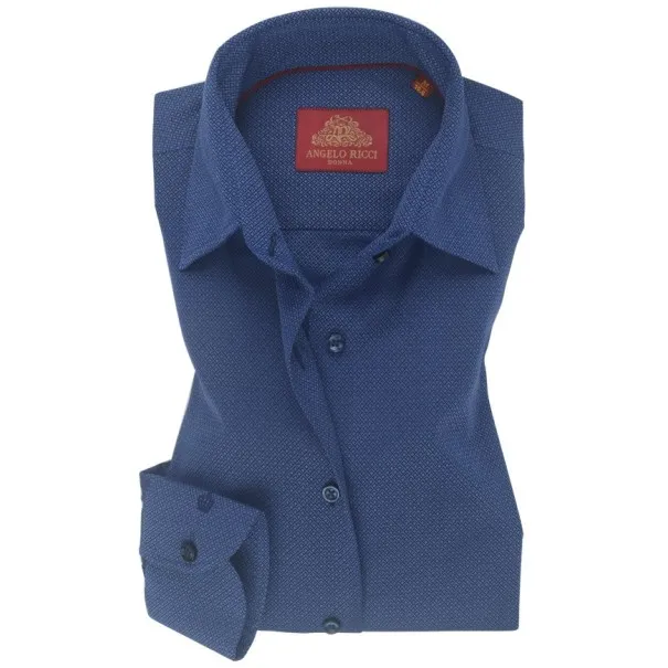 Chemise Femme Angelo Ricci Regular Fit en Popeline à Motifs Subtils - Bleu Foncé - Angelo Ricci