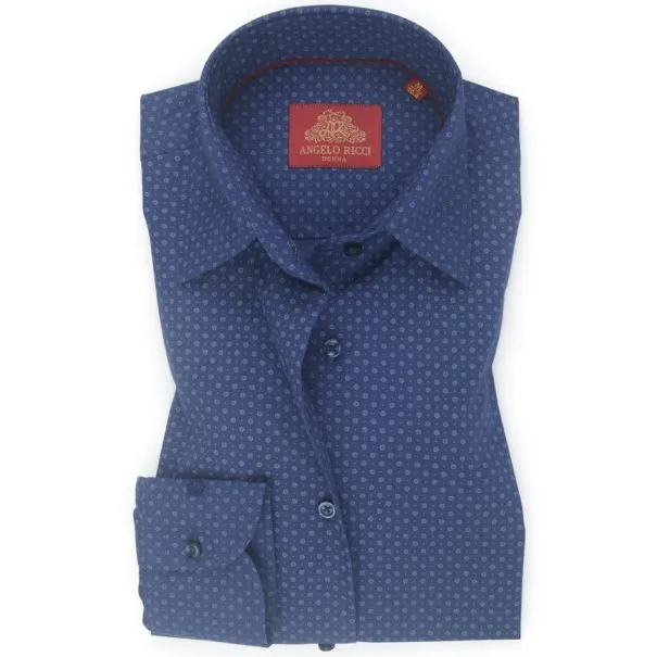 Chemise Femme Angelo Ricci Regular Fit en Popeline à Motifs - Bleu Marine - Angelo Ricci